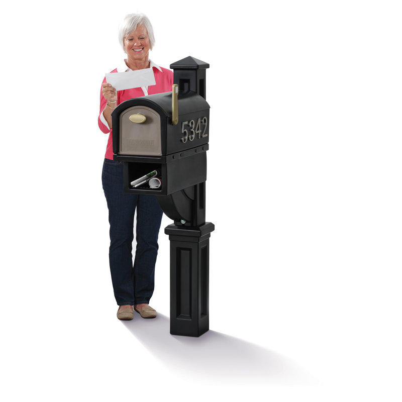 Black Lockable Plastic Pedestal Mailbox with Newspaper Holder