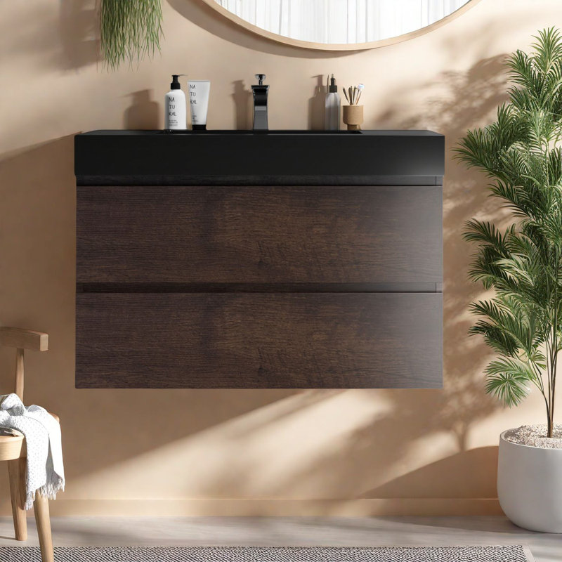 Modern Walnut Vanities With Sink, Floating Bathroom Storage