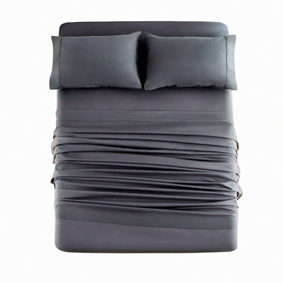 Luxury Soft Brushed Microfiber Bed Sheet Set - 4 Piece Bedding Sheets & Pillowcases - Fade Resistant & Easy Care - Gray Dream Set
