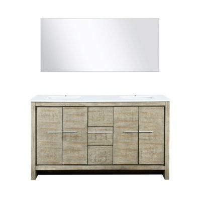 Meuble-lavabo double 60 po Rustic - Plateau en marbre de culture, miroir 55 po, construction et grande durabilité avec résistance aux taches