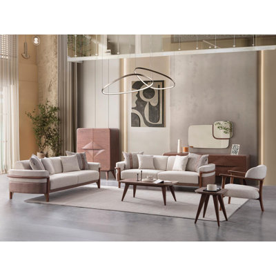 Odin 3 Piece Cream Living Room Set by Hokku Designs