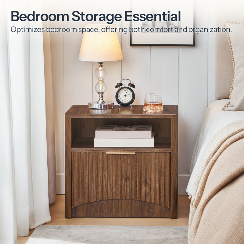 Finlas 18.9" Mid-Century Modern Nightstand with Storage，End Table With Shelf For Small Space