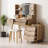 39" Fluted Vanity – 7 Jeweled Drawers, 3-Color LED Mirror, Carved Yellow-Brown Panels, Metal Legs, Rolling PU Stool, Necklace Hooks & Ring Pads