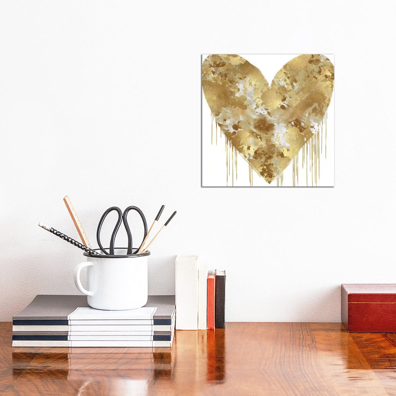Big Hearted Gold And White by Lindsay Rodgers - Print on Canvas, Wrapped Canvas, 30.48cm H x 30.48cm W x 1.91cm D