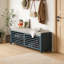 Banc à chaussures avec rangement et coussin, banc de rangement à volets vieillis avec charme rétro pour le salon, vestibule (bleu marine)-1212082741