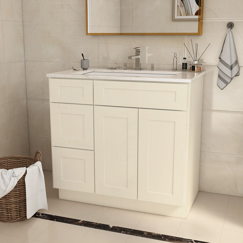 Armoire de salle de bain classique et élégante avec rangement polyvalent et fonctionnalité supérieure, Blanc antique