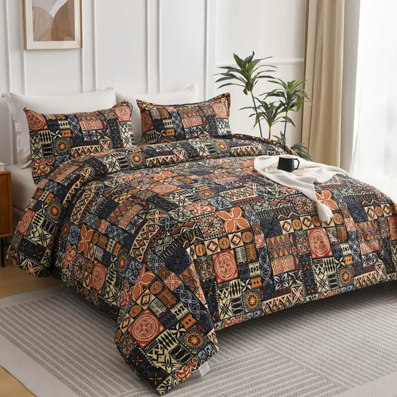 Ensemble d'édredon pour chambre à coucher, impression de style bohème doux et complexe toute l'année