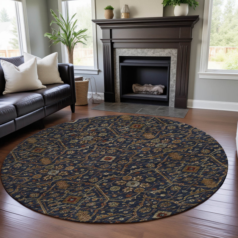 Premium Machine Washable Ducote AMF1130 Global Rug, Rond 8 pi