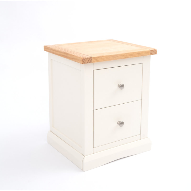 Eastchester 45cm W Solid + Manufactured Wood Bedside Table, Off White/Silver