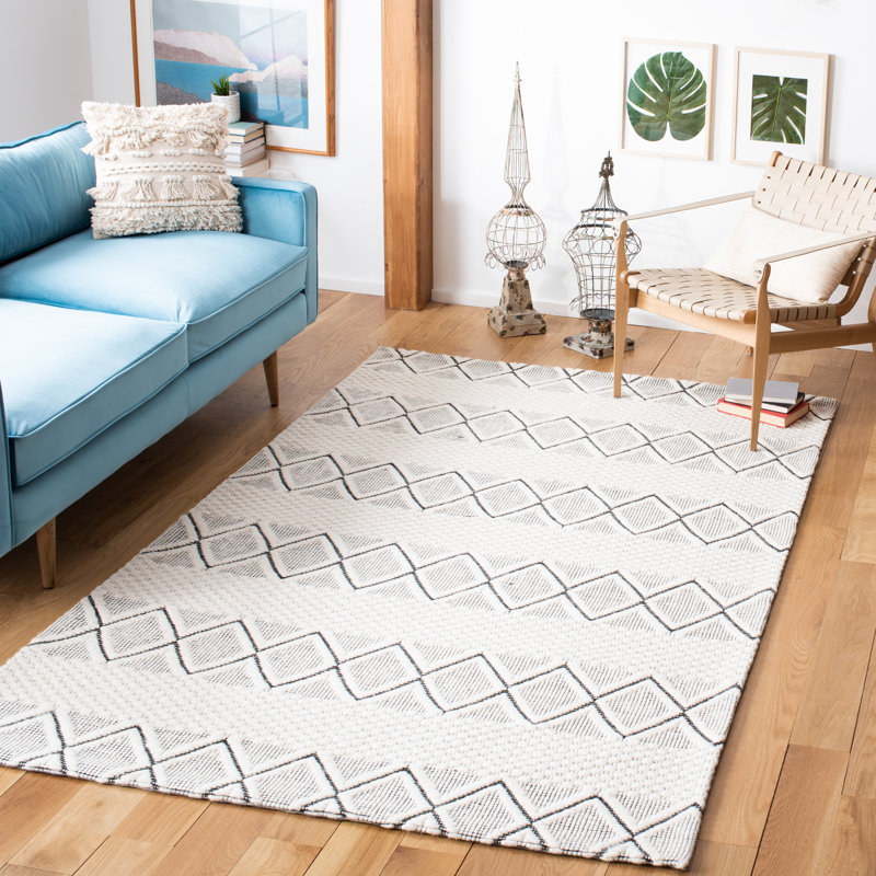 Tapis géométrique en laine et en coton tissé à la main avec latex Marbella, Rectangle 5 pi x 8 pi