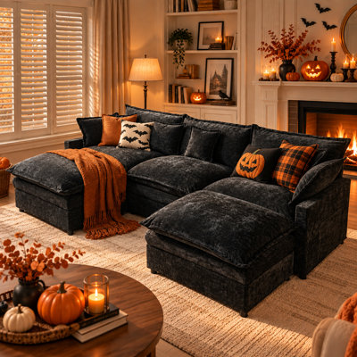 Luxury Cloud Comfort L-Shaped Modular Sectional Sofa With 2 Ottomans, Oversized Velvet Sofa With Throw Pillows For Living Room, Apartment