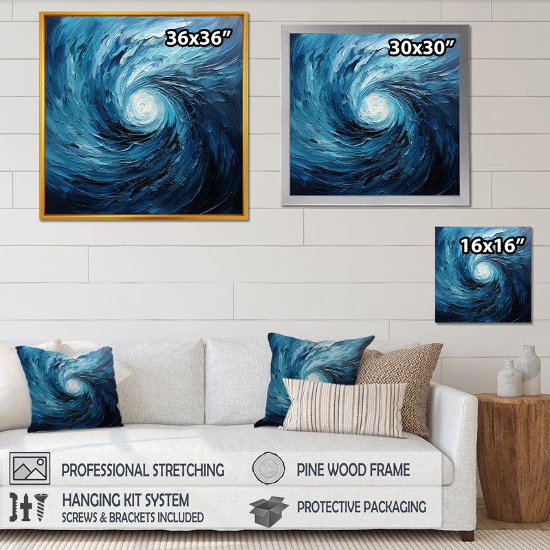 «Blue and White Emotion Spiral 3», art mural abstrait, Noir, H 16 po x l 16 po