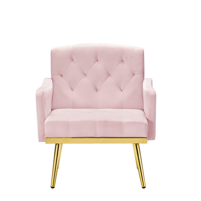 Fauteuil confortable en velours rose avec pieds en métal doré - profitez d'un siège confortable