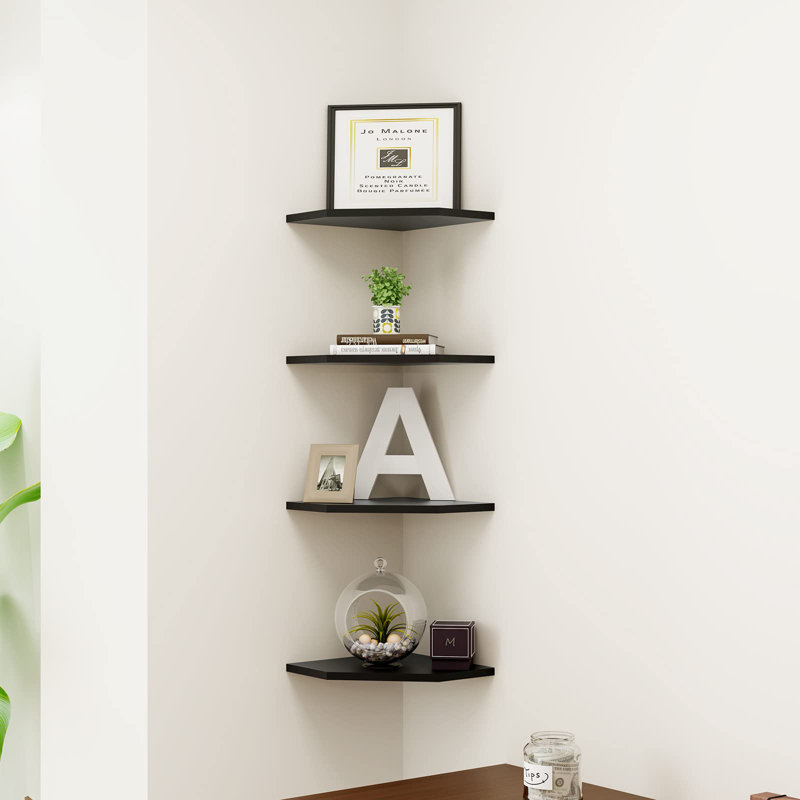 Ensemble de 2 tablettes d'angle flottantes noires de 12 pouces, 2 tablettes de rangement murales pour chambre à coucher, salon, salle de bain, tablette de présentation, noir