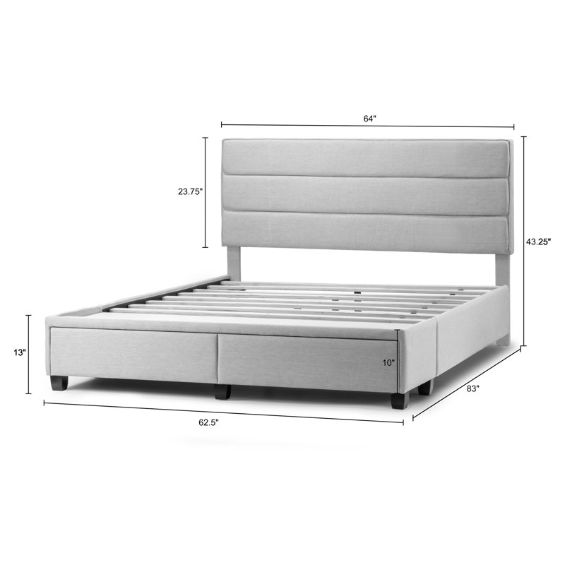 Wenger Upholstered Platform Storage Bed, Silver, Queen