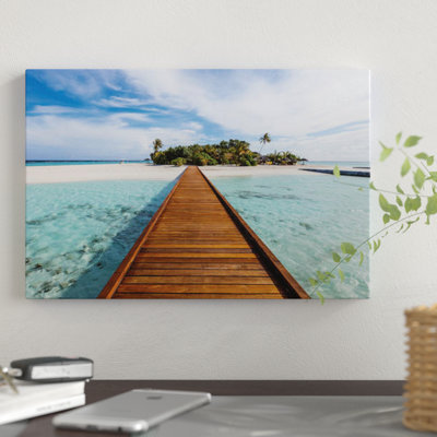 «Wooden Jetty to a Tropical Island, Maldives», reproduction de photo sur toile