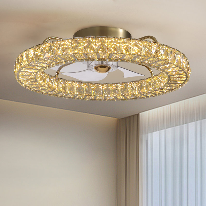 22" Hudman Dimmable Crystal Ceiling Fan with LED Lights, Gold