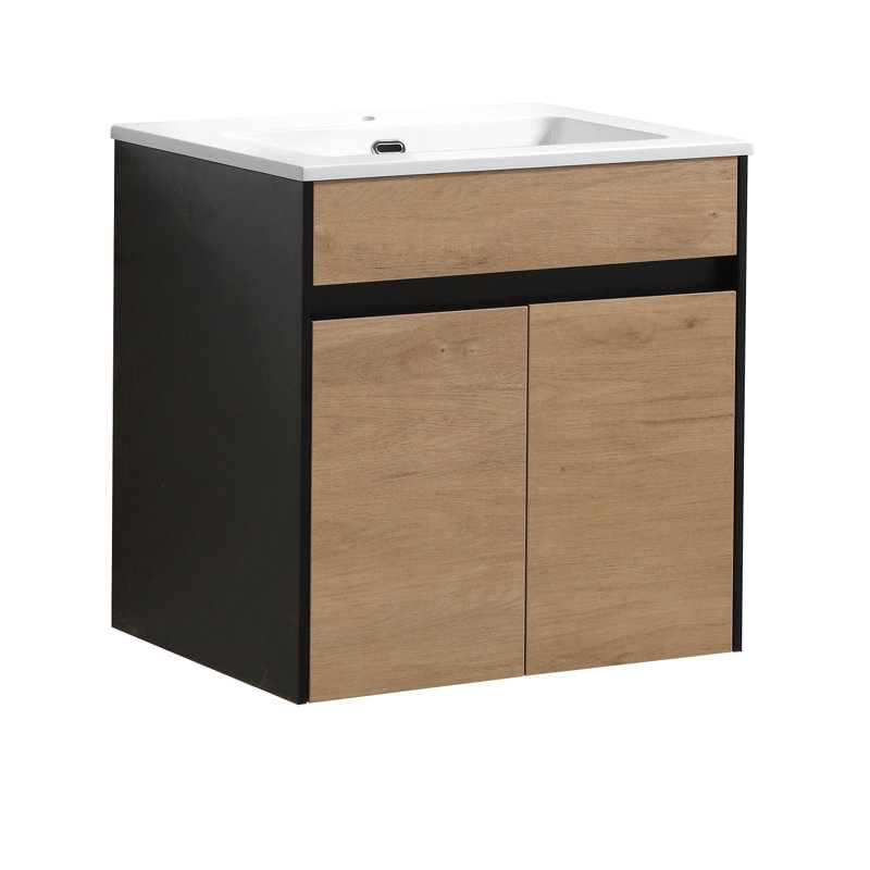Ensemble de meuble-lavabo mural simple 20 po Acad, Noir / chêne rustique