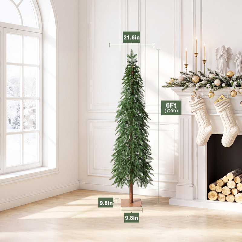 Sapin de Noël artificiel en pin de 1,80 m, réaliste, avec un tronc en bois véritable et des aiguilles plates en PE - Sapin élancé et robuste avec base en fer pour une décoration moderne de maison, de bureau ou d'entrée.