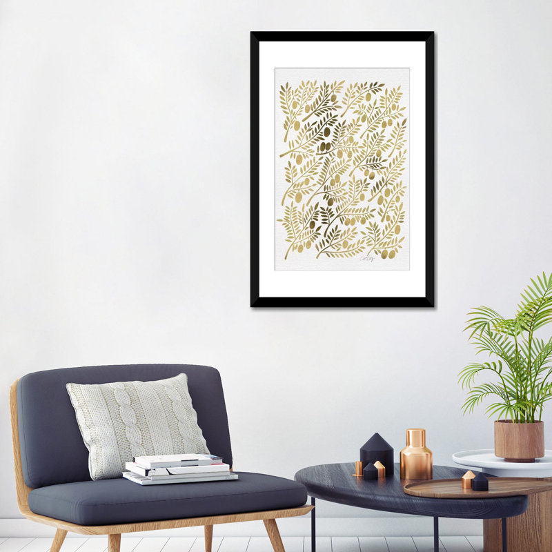 « gold branches branches », impression sur toile tendue, Papier d'art encadré noir, Blanc, H 32 po x l 24 po x P 1 po