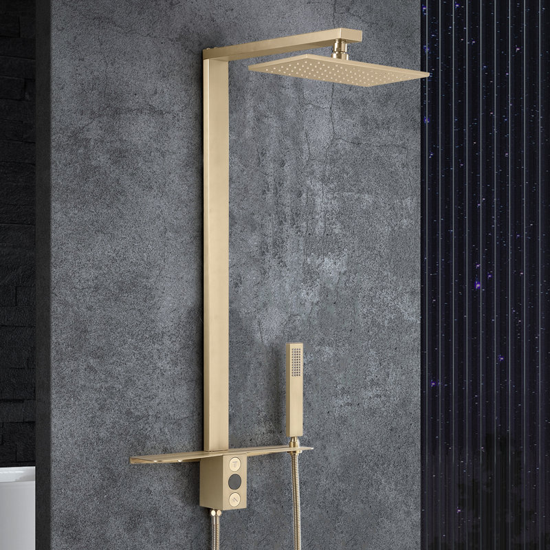 Système de douche à pluie exposé en acier inoxydable H 36 po avec douche à main (valve non incluse), Or brossé