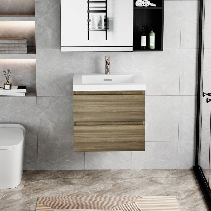 Meuble-lavabo 24 po avec résine et tiroir, Gris