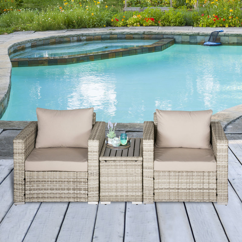 Kamron Wicker 2 - Person Patio Conversation Set with Cushions