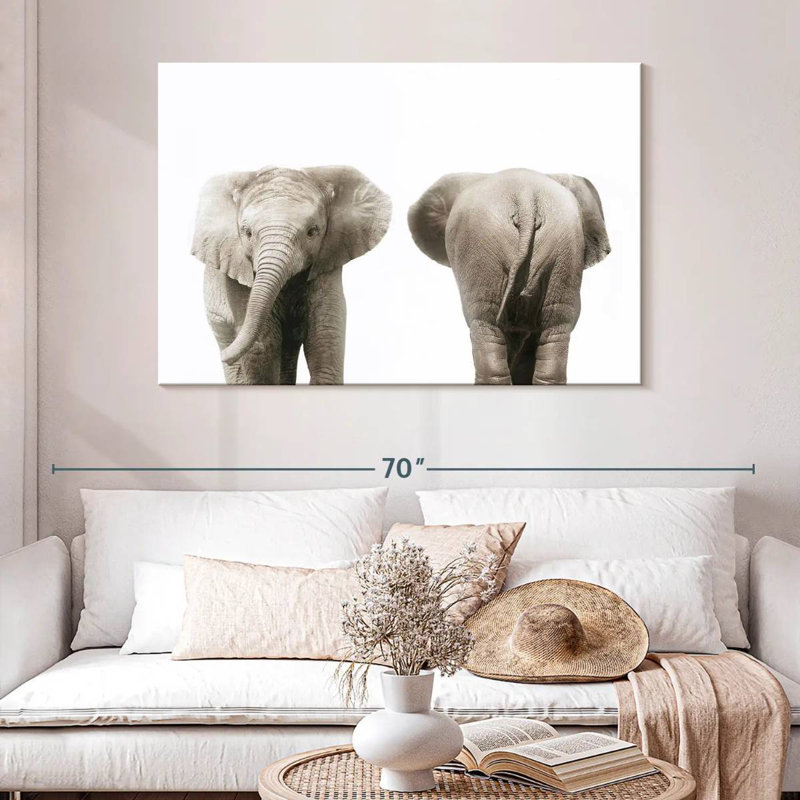 Portrait d'éléphant à l'avant et à l'arrière, H 32 po x l 48 po
