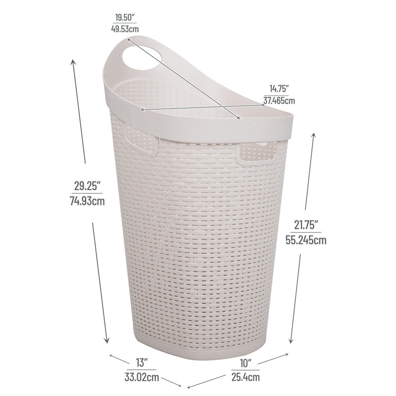  60L Rolling Laundry Hamper, Clothes Basket, Wheels, Wicker Style, Plastic, 19.5"L x 14.75"W x 29.25"H, Ivory 