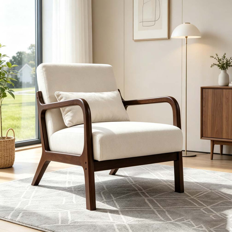 Fauteuil moderne, fauteuil d'appoint avec structure en bois massif, Beige