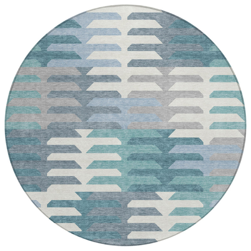 Machine Washable Indoor/Outdoor Aten ACN2328 Geometric Rug, Round 8'