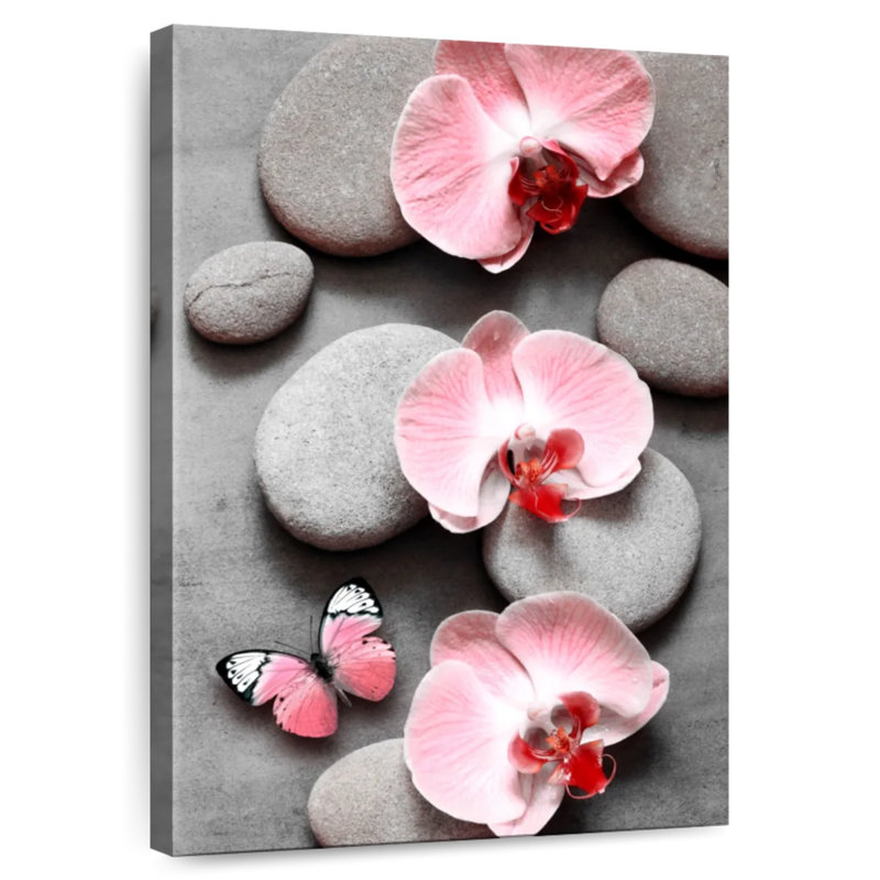 Harnek zen rose orchidées et papillon, H 24 po x l 16 po