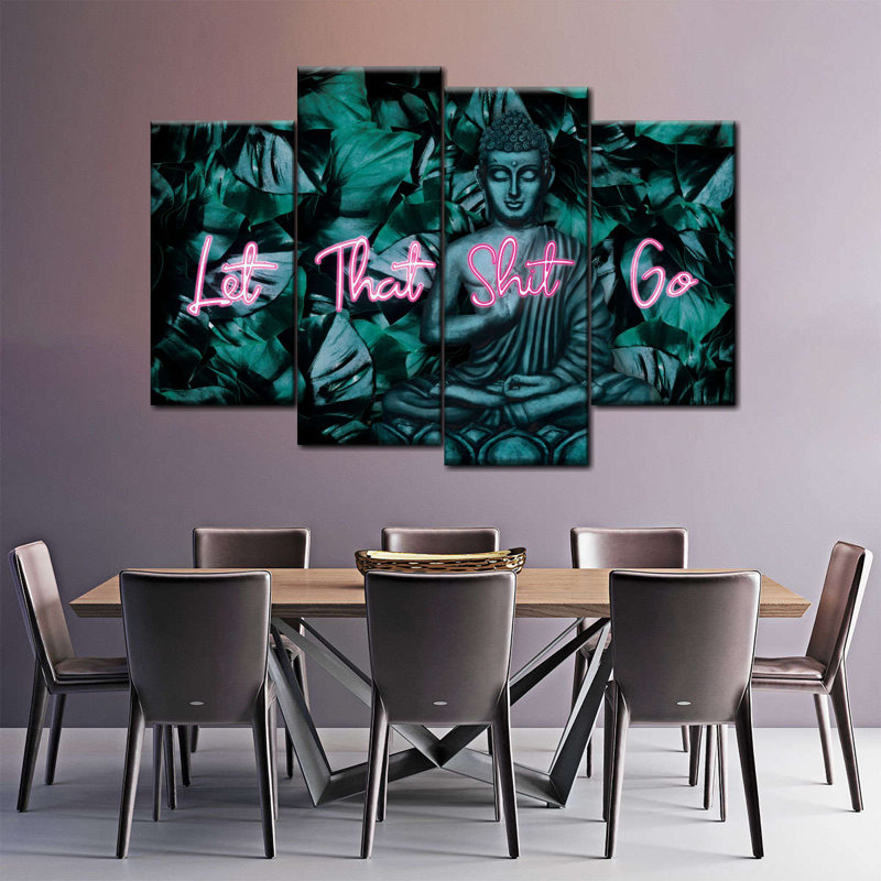«Funny Buddha Quote», ensemble de 4 impressions sur toile 4 pièces, H 32 po x l 52 po x P 1,25 po