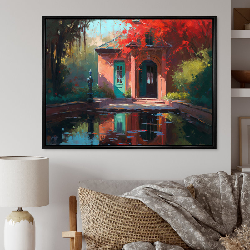 Impression sur toile, "Country campagne charmante I", Cadre flottant noir, H 30 po x l 40 po x P 1,5 po