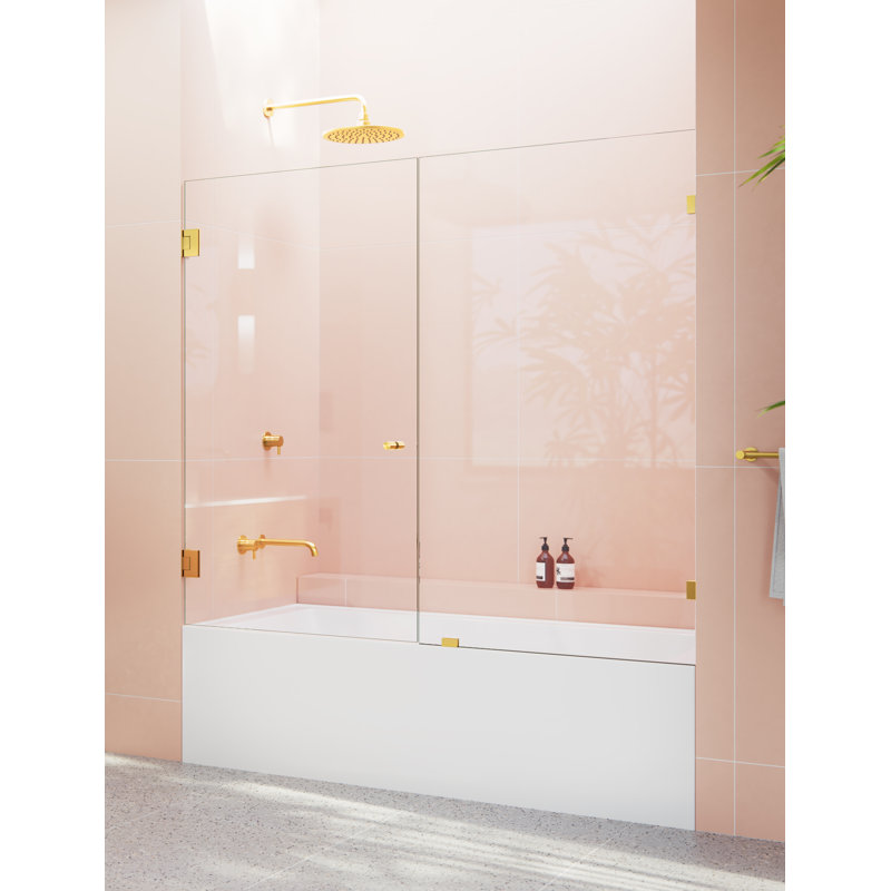 Porte de baignoire à charnière sans cadre 66 po x 58,25 po Illume, Laiton Satiné
