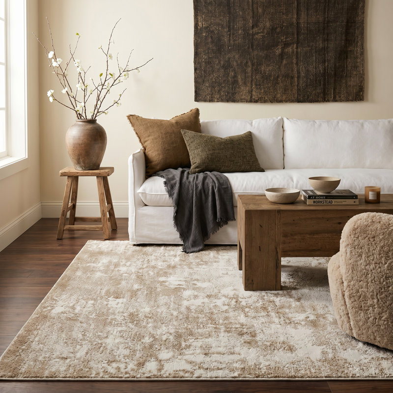 Rug Branch Hikari 8' x 11' (7'10" x 10'10") Beige/Cream Abstract Indoor Area Rug, Modern, Medium Pile, Stain-Resistant Carpet - Living Room, Bedroom, Dining Room, and Kitchen