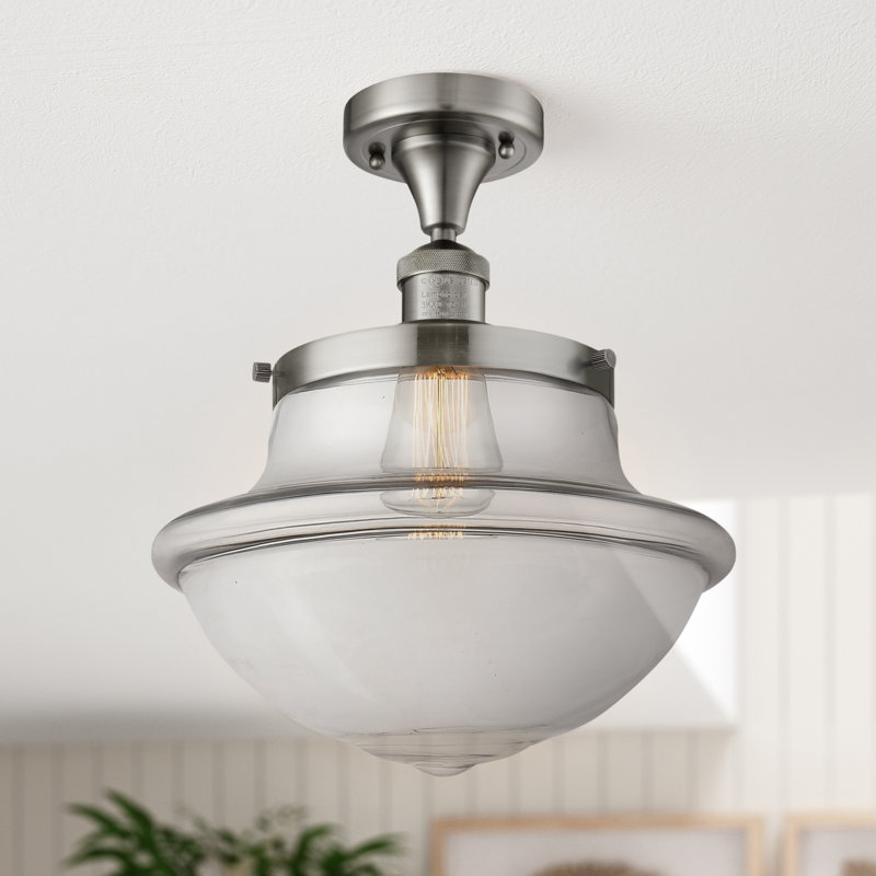 Plafonnier semi-encastré 1 lumière Baptiste, Nickel satiné brossé, Ampoule à DEL rétro de 6 watts, Clair