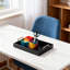 Plateau de service moderne en bois avec poignées polies et 4 sous-verres, organisateur de table basse repose-pieds pour salle de bain et bar-240543116