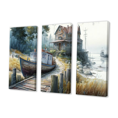 «Lowanna Charme Boat House II», reproduction sur toile 3 pièces