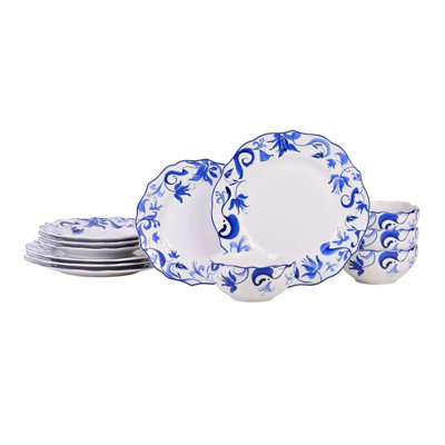 Service de table 12 pièces 222 Fifth Ayla - Service pour 4, porcelaine durable, assiettes et bols inclus