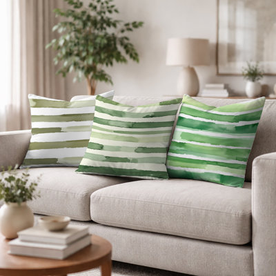 Country Farmhouse Accent Pillow - Green And White Olive Drift Striped Green Printed Cushion