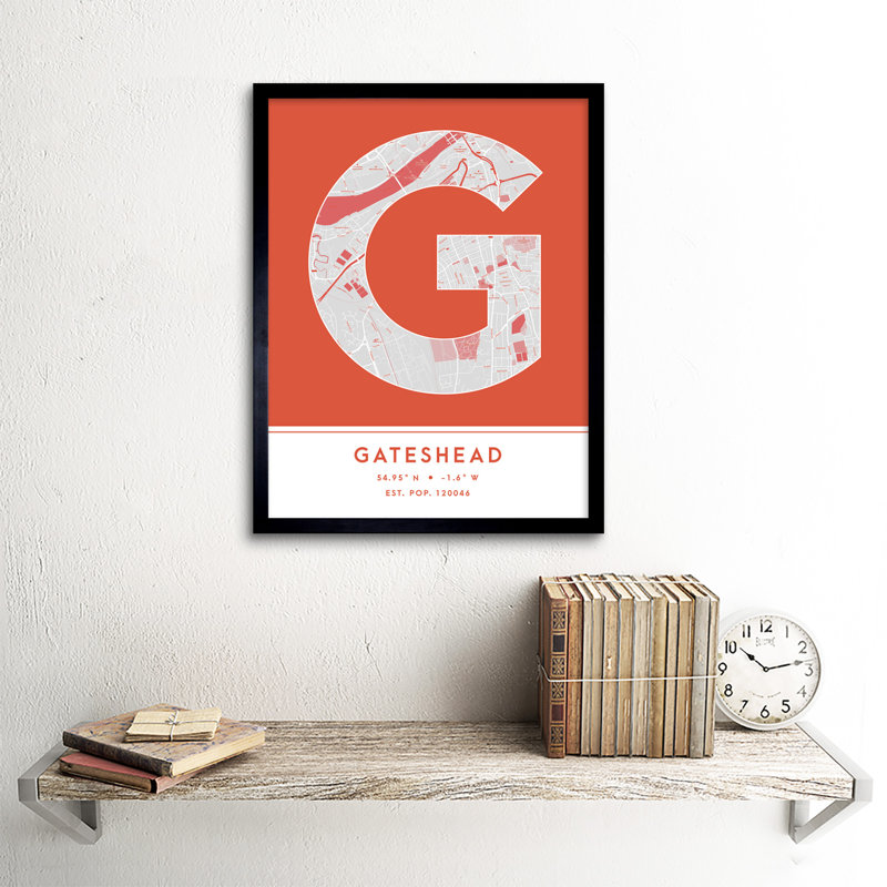 Gateshead City Map Gateshead Orange by Wee Blue Coo - Single Picture Frame Typography