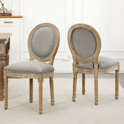 20" H Mid Century Modern Upholstered Linen Side Chair  King Louis Back Solid Wood Dining  Chairs