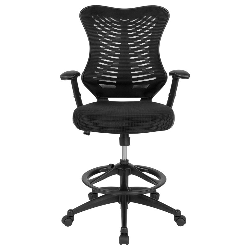 Haynie High Back Mesh Drafting Chair with LeatherSoft Sides and Adjustable Arms