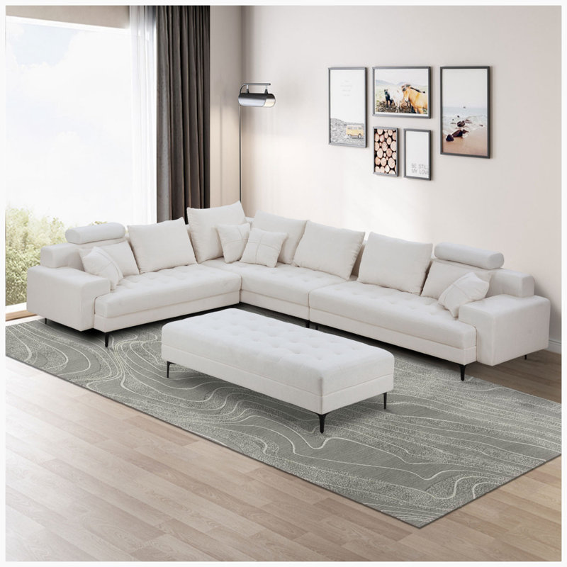 Canapé modulaire 4 pièces Calderville, 100 % lin blanc cassé