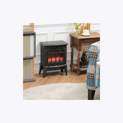 Poêle électrique HOMcom, foyer autoportant de 18 po avec flamme réaliste, protection contre la surchauffe, portable, 750 W / 1 500 W, noir