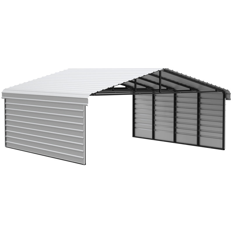 Abri d'auto en acier avec 2 ensembles de parois latérales, 20 x 20 x 9, Noir, 11' H x 20'3" W x 19'3" D