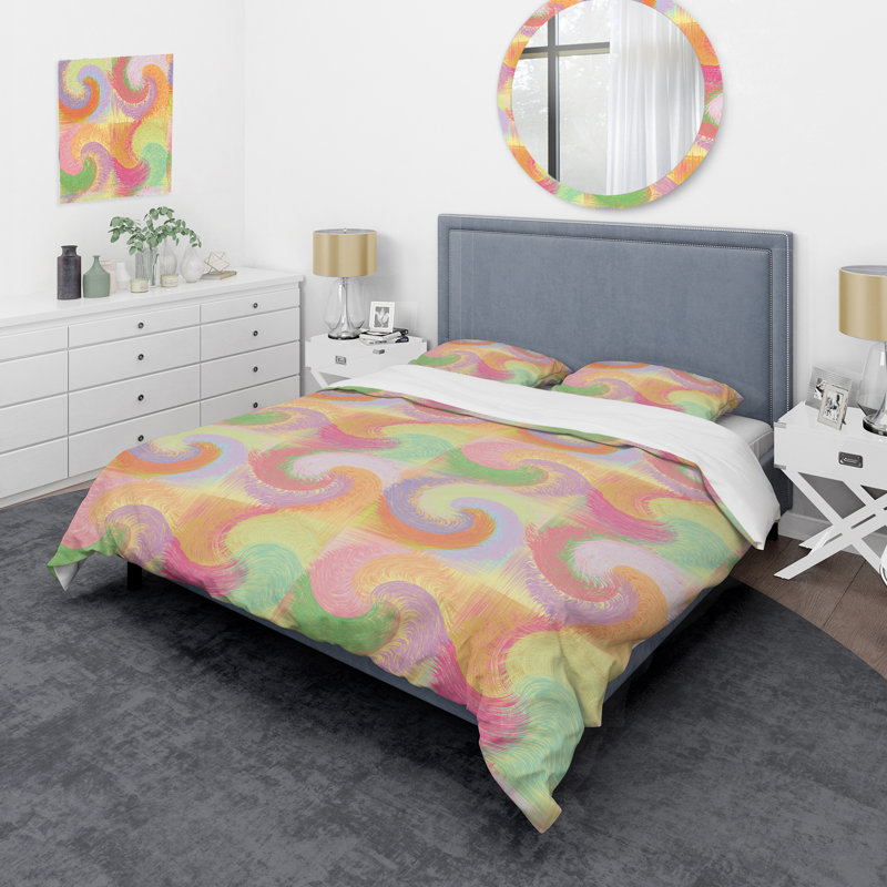 Ensemble de housse de couette en microfibre vert / orange / rose 3 pièces, Housse de couette pour très grand lit et 2 très