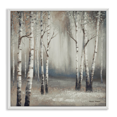 Misty Birch Tree Forest Muted Landscape - Graphic Art