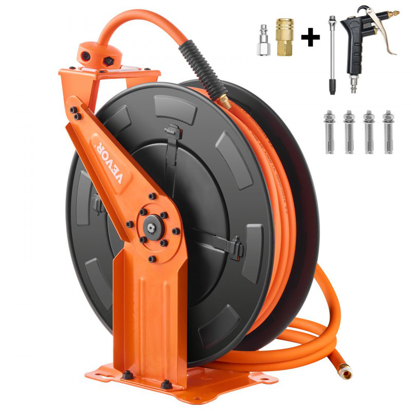 Enrouleur de tuyau rétractable à boyau d'air hybride 3/8 po x 65 pi avec bras doubles